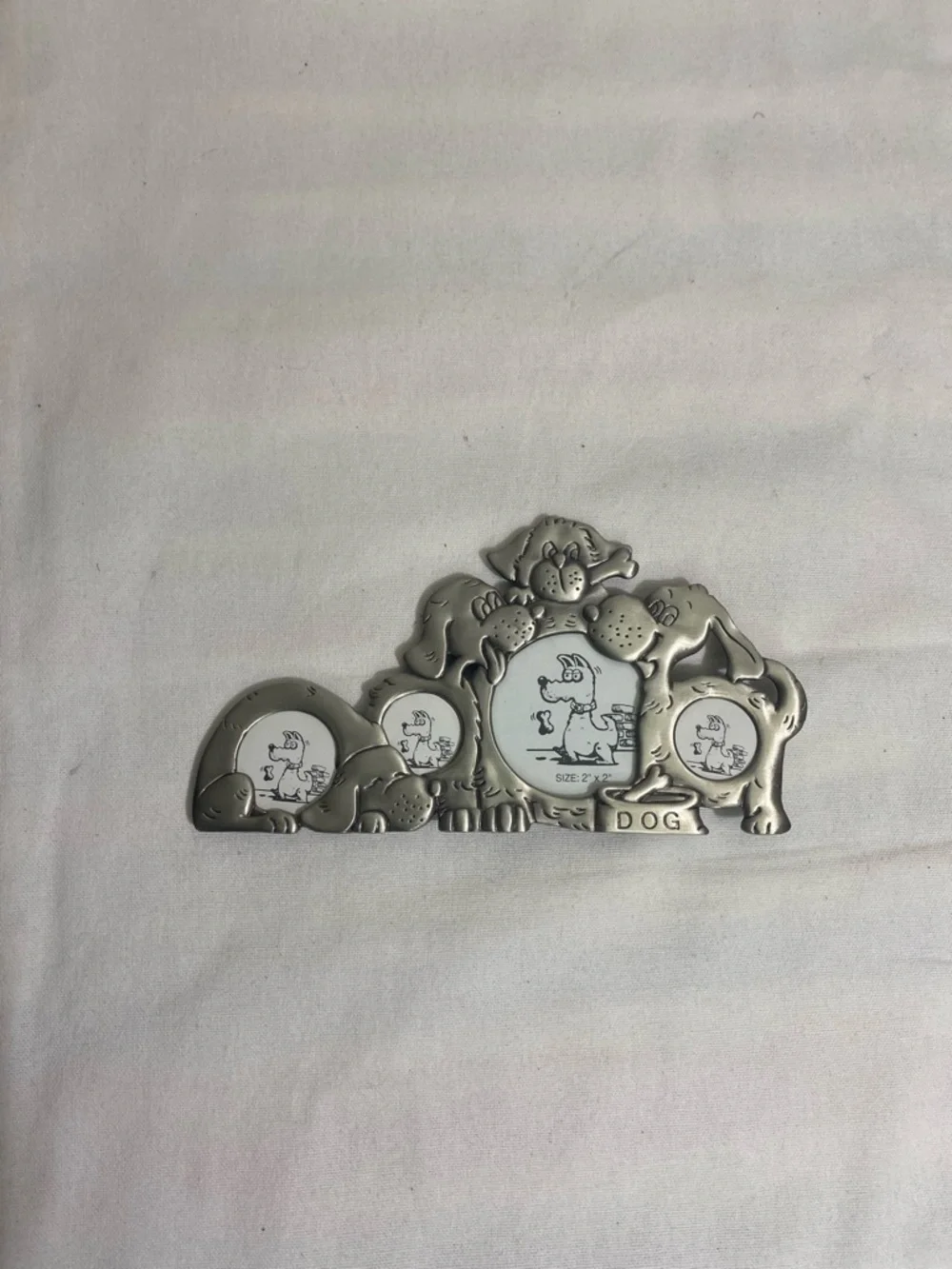 Vintage Dog Family Metal Picture Frame collage Pewter Tone Multi openings
